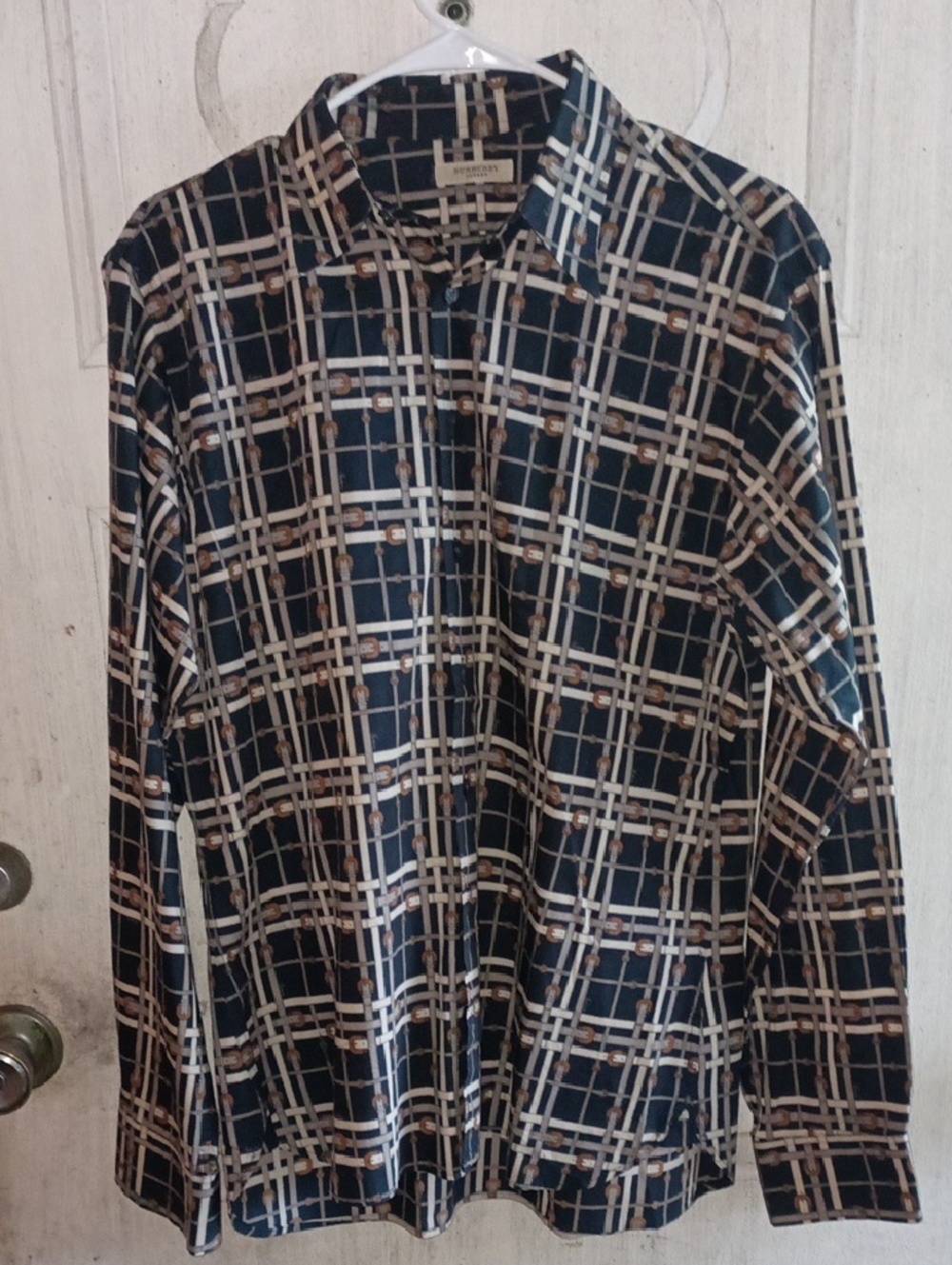 Burberry Deep Color Shirt with Cream and Brown Belt Print. Mens
